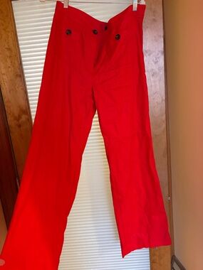 Ann Taylor Linen Wide Leg Pants in Bright Red